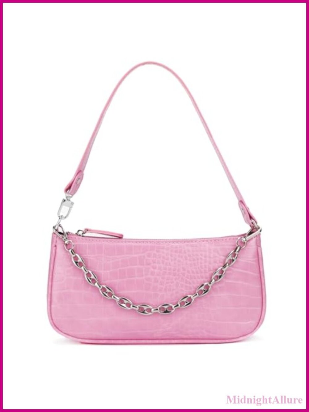 Faux Leather Crocodile Texture Chain Strap Clutch Shoulder Bag Small Purse